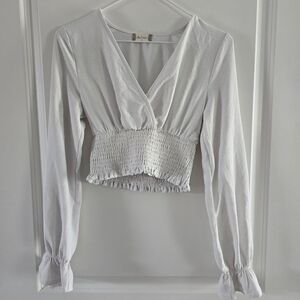 Altard State White Smocked V-Neck Top